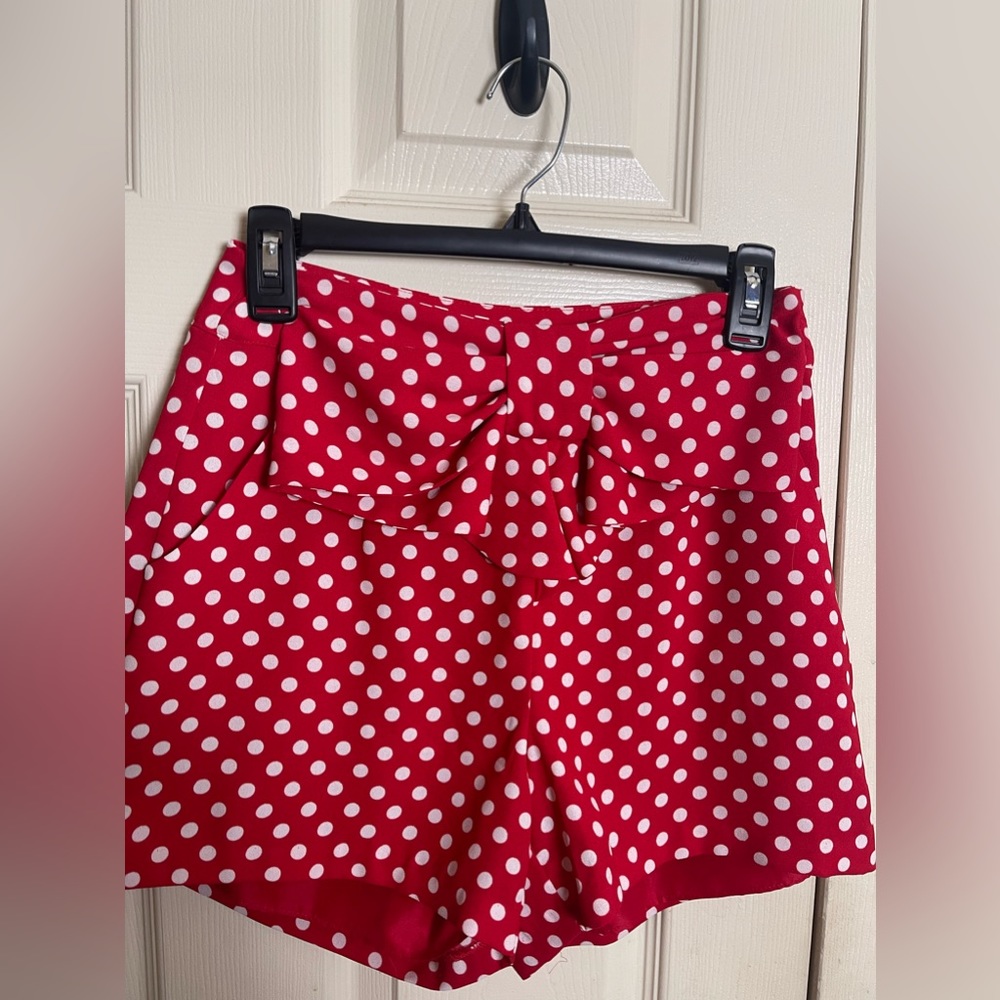 Disney Minnie Mouse LC Lauren Conrad Red White Polka Dot Bow Shorts Size XS - Picture 4 of 9
